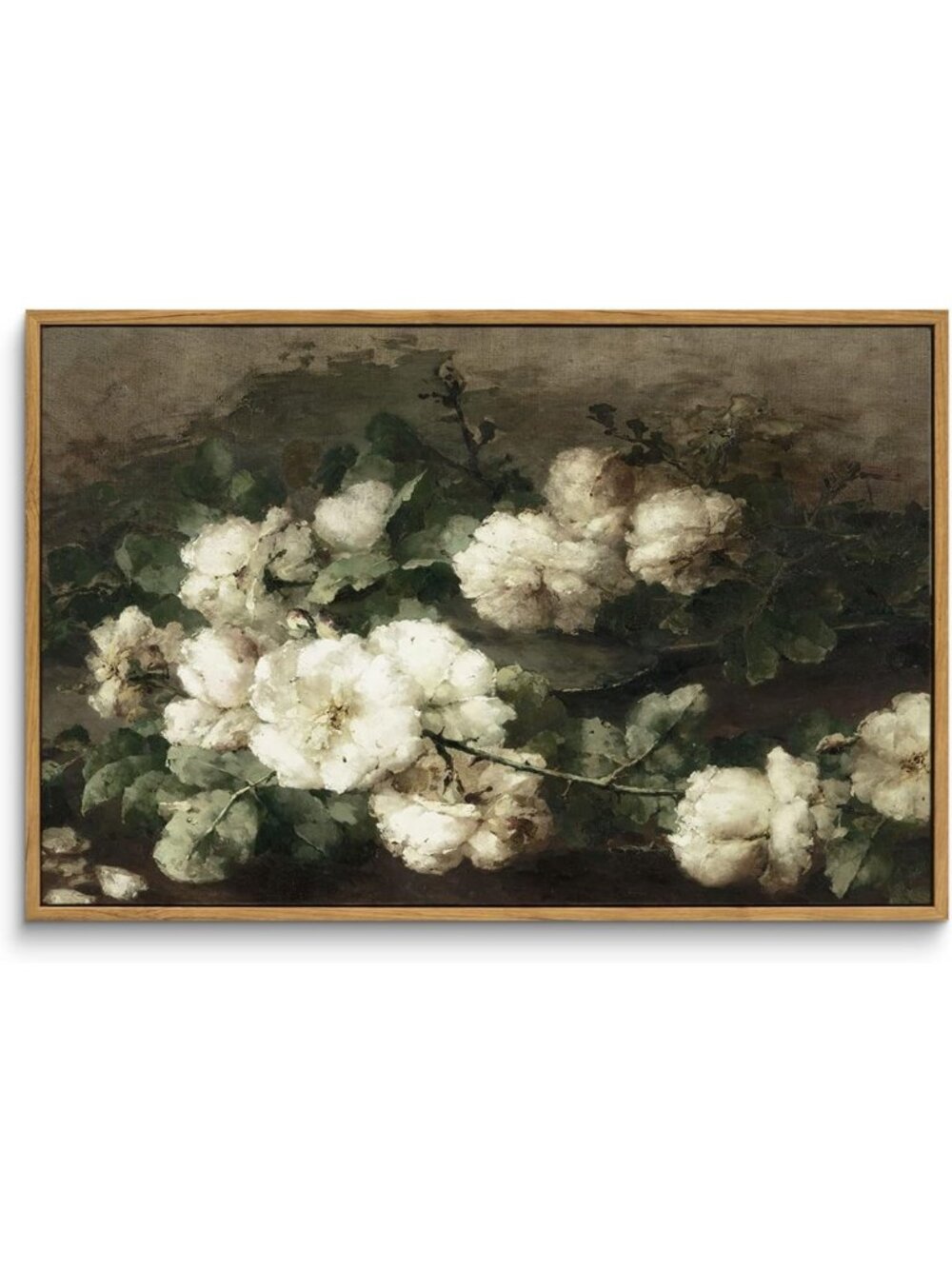 Vintage White Roses Canvas Wall Art | Mid Century Modern Decor for Living Room